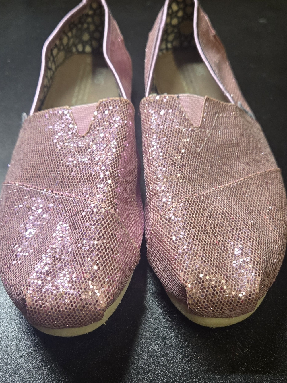 TOMS Women's Pink Glitter Slip-On Flats